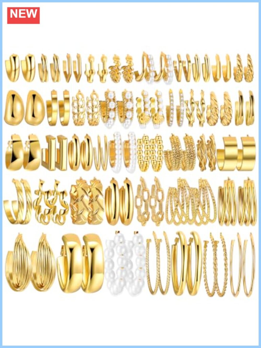 42 Pairs Gold Hoop Earrings Set for Women Hypoallergenic Lightweight